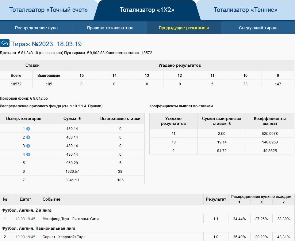 тотализатор 1х2